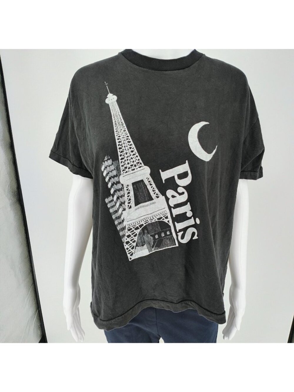 Vintage Single Stitch Brite-Sun Paris Eiffel Tower Black Graphic T-Shirt (XL)